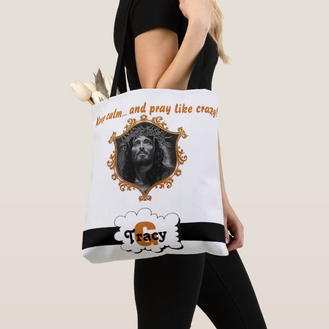 Jésus Restez calme et priez comme un sac de monogr (De près)
