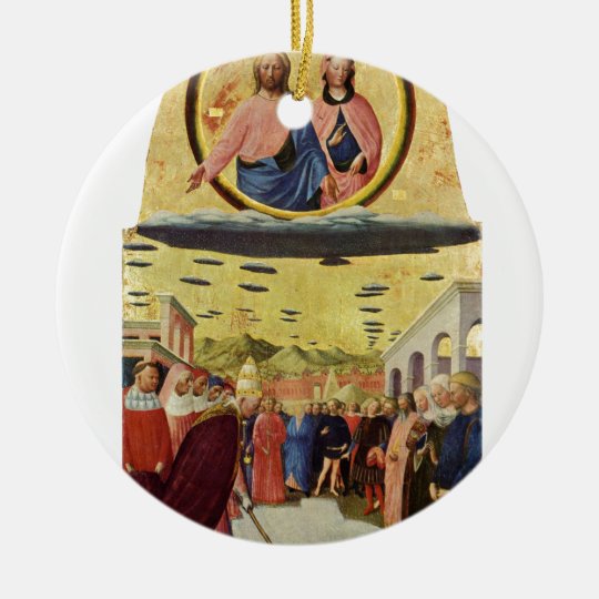 Jesus Rides a UFO Ceramic Ornament
