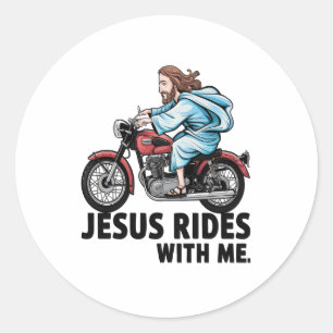 Jesus Rides with Me Classic Round Sticker