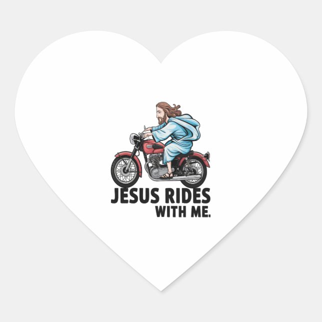 Jesus Rides with Me Heart Sticker (Front)