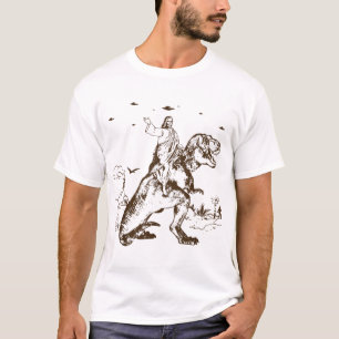 Jesus Riding A Dinosaur Funny UFO Alien Abduction  T-Shirt