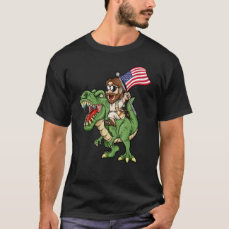 Jesus Riding A Tyrannosaurus Rex Dinosaur USA Flag T-Shirt