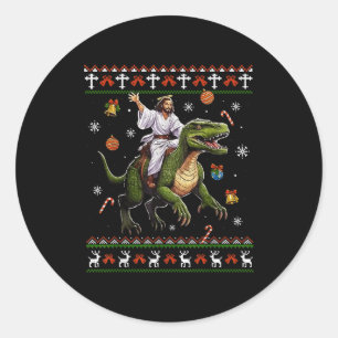 Jesus Riding Dinosaur Funny Meme Ugly Christmas Sw Classic Round Sticker