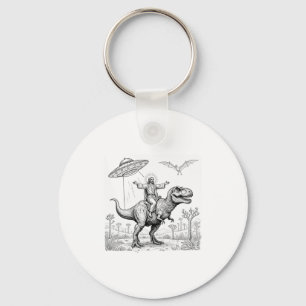Jesus Riding Dinosaur T-rex Ufo Hunting Alien Sci- Keychain
