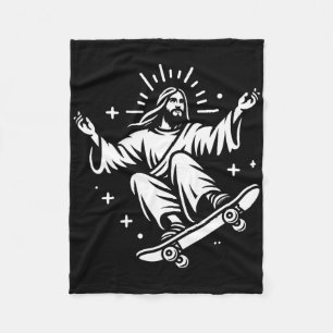 Jesus Riding Skateboard Funny Christian Skateboard Fleece Blanket