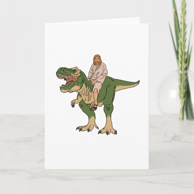 Jesus Riding T-Rex Card (Front)