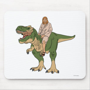 Jesus Riding T-Rex Mouse Pad