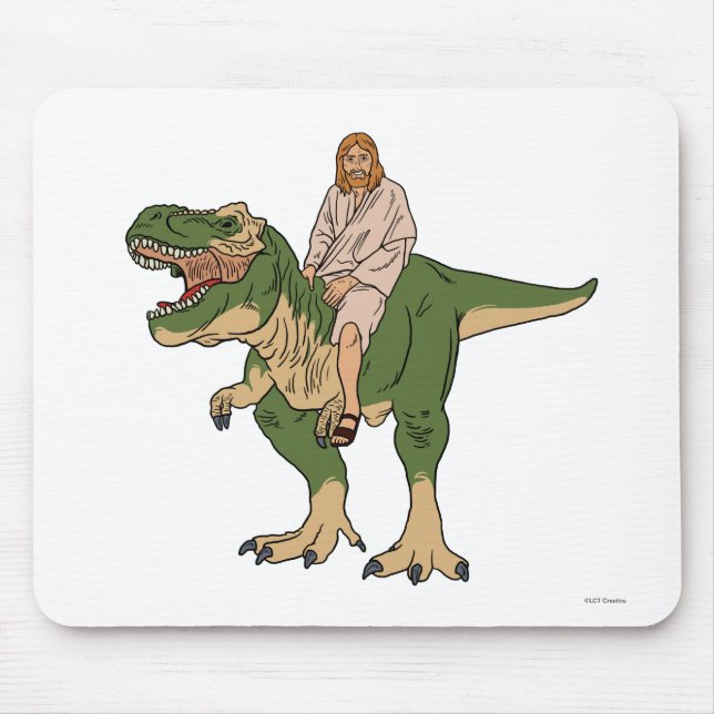 Jesus Riding T-Rex Mouse Pad (Front)
