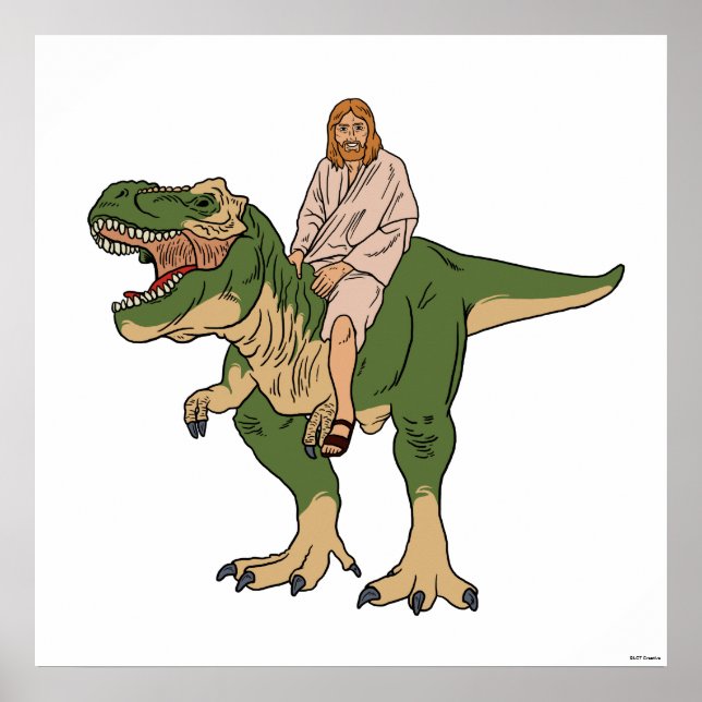 Jesus Riding T-Rex Poster (Front)