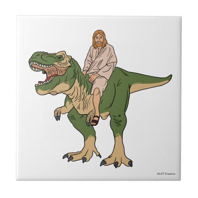 Jesus Riding T-Rex Tile (Front)