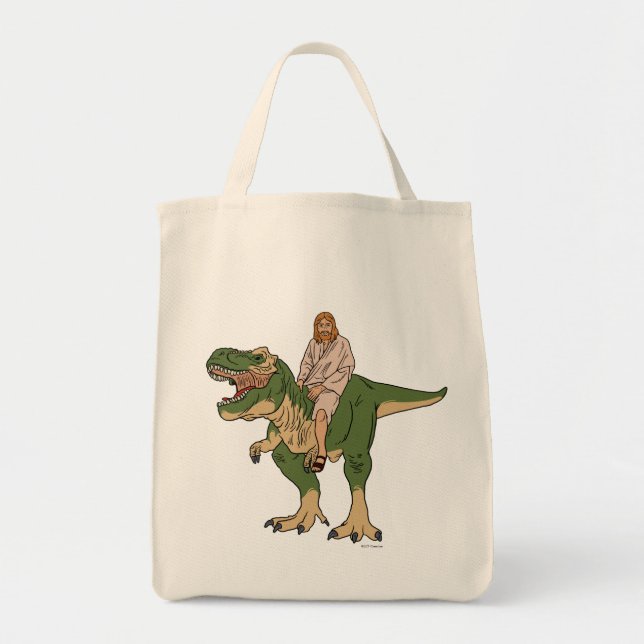 Jesus Riding T-Rex Tote Bag (Front)