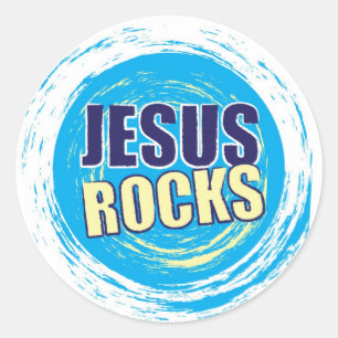 Jesus Rocks 7 Blue & Yellow Classic Round Sticker