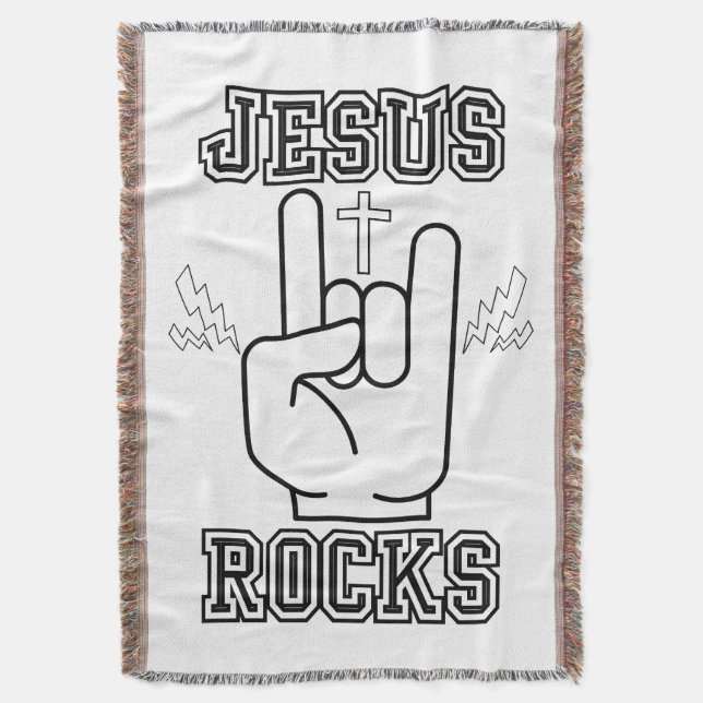 Jesus Rocks Biblical Festival W/B Throw Blanket (Front Vertical)