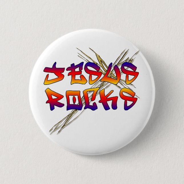 Jesus Rocks Christian 2 Inch Round Button (Front)