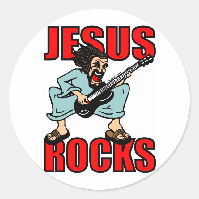 JESUS ROCKS CLASSIC ROUND STICKER (Front)