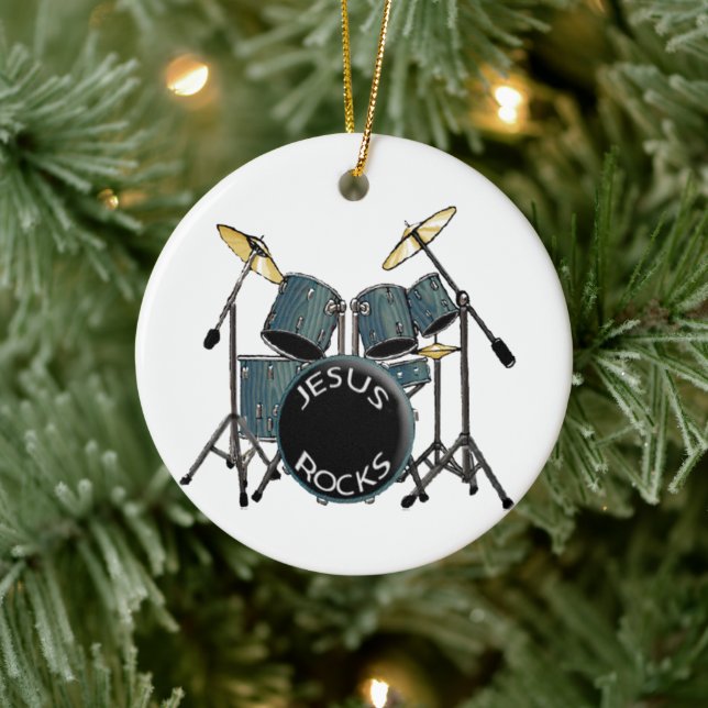Jesus Rocks - Drummer  Ceramic Ornament (Tree)