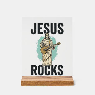 Jesus Rocks Guitar Vintage Christian Engraving Des Acrylic Sign