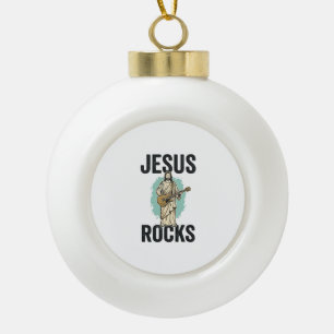 Jesus Rocks Guitar Vintage Christian Engraving Des Ceramic Ball Christmas Ornament