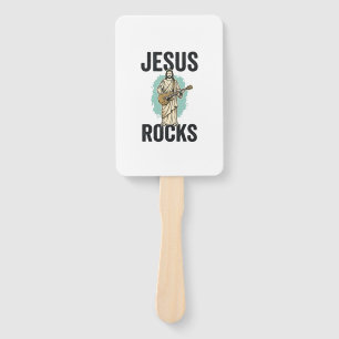 Jesus Rocks Guitar Vintage Christian Engraving Des Hand Fan