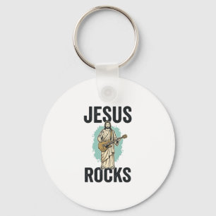 Jesus Rocks Guitar Vintage Christian Engraving Des Keychain