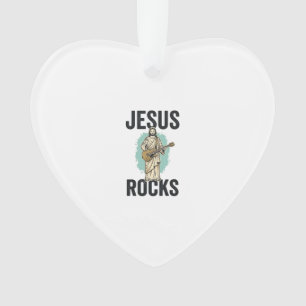 Jesus Rocks Guitar Vintage Christian Engraving Des Ornament