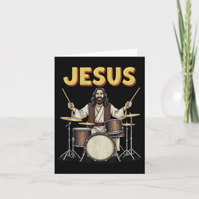 Jesus Rocks Music Funny Christian Drummer Design  Card (Front)