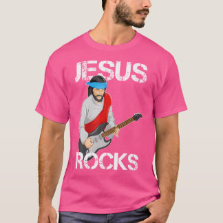 Jesus Rocks On Electric Guitar Funny Christian T T-Shirt
