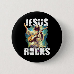Jesus Rocks With Guitar - Funny Christian Rocks Ch 2 Inch Round Button