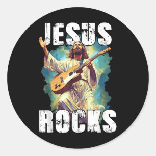 Jesus Rocks With Guitar - Funny Christian Rocks Ch Classic Round Sticker