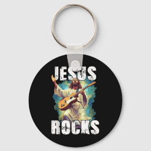 Jesus Rocks With Guitar - Funny Christian Rocks Ch Keychain