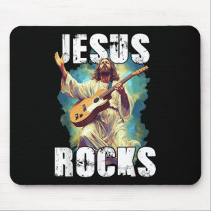 Jesus Rocks With Guitar - Funny Christian Rocks Ch Mouse Pad