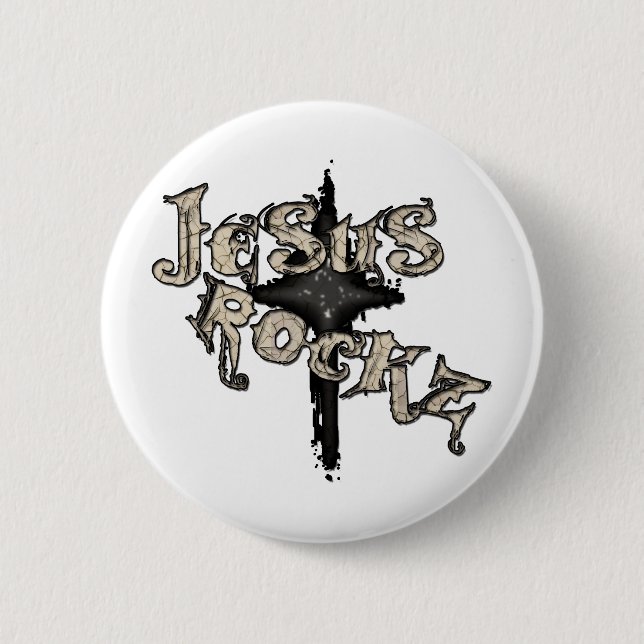 Jesus Rockz Christian 2 Inch Round Button (Front)