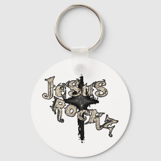Jesus Rockz Christian Keychain (Front)