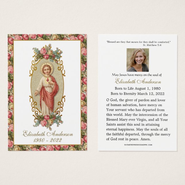 Jesus Sacred Heart Catholic Funeral Holy Card  (Front & Back)