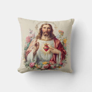 Jesus Sacred Heart Christian Traditional Catholic Throw Pillow