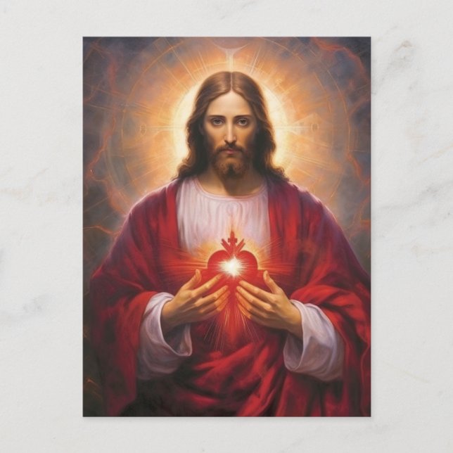 Jesus sacred heart oil painting postcard (Front)