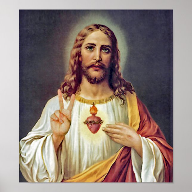 Jesus Sacred Heart Peace Sign Portrait (Front)
