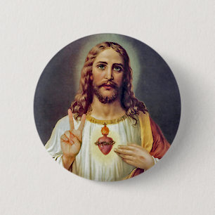 Jesus Sacred Heart Peace Sign Portrait 2 Inch Round Button