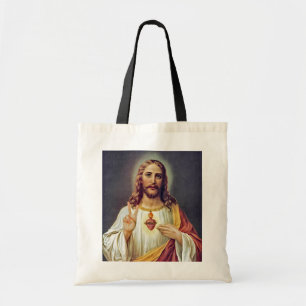 Jesus Sacred Heart Peace Sign Portrait Tote Bag
