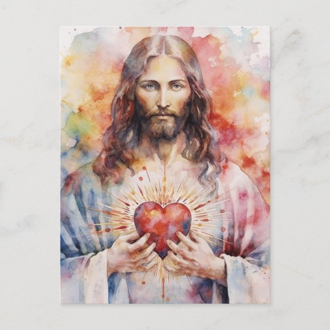 Jesus sacred heart watercolor postcard (Front)