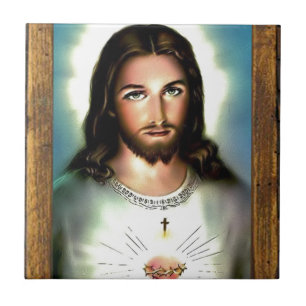 JESUS SACRED HEART  WOOD FRAME 29  CUSTOMIZABLE P TILE