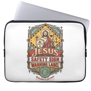 Jesus Safety Sign Warning Label Jesus Safety Sign  Laptop Sleeve