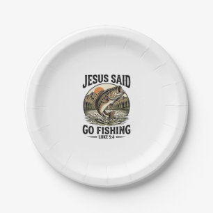 Jesus Said Go Fishing Vintage Bass Christian Paper Plate