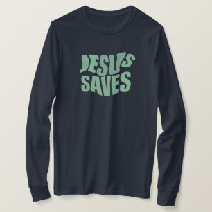 Jésus sauve Impression bleue T-shirt à manches l