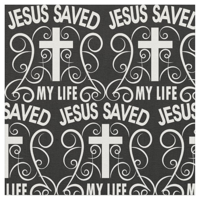 Jesus Saved My Life. Christian Cross. Black white Fabric (Close Up)