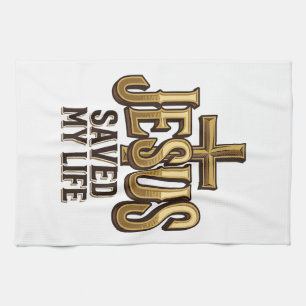 Jesus Saved My Life Cross Vintage Kitchen Towel