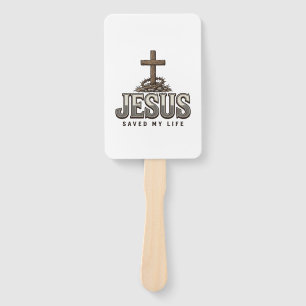 Jesus Saved My Life Vintage Engraving Christian De Hand Fan