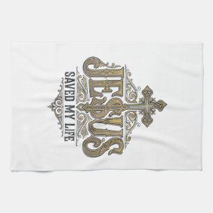 Jesus Saved My Life Vintage Engraving Christian Sh Kitchen Towel