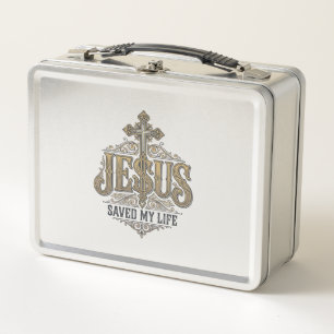 Jesus Saved My Life Vintage Engraving Christian Sh Metal Lunch Box
