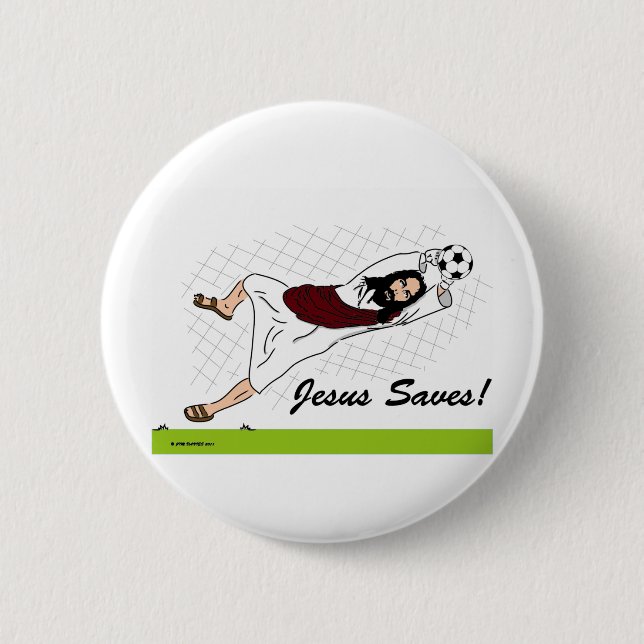 JESUS SAVES! 2 INCH ROUND BUTTON (Front)